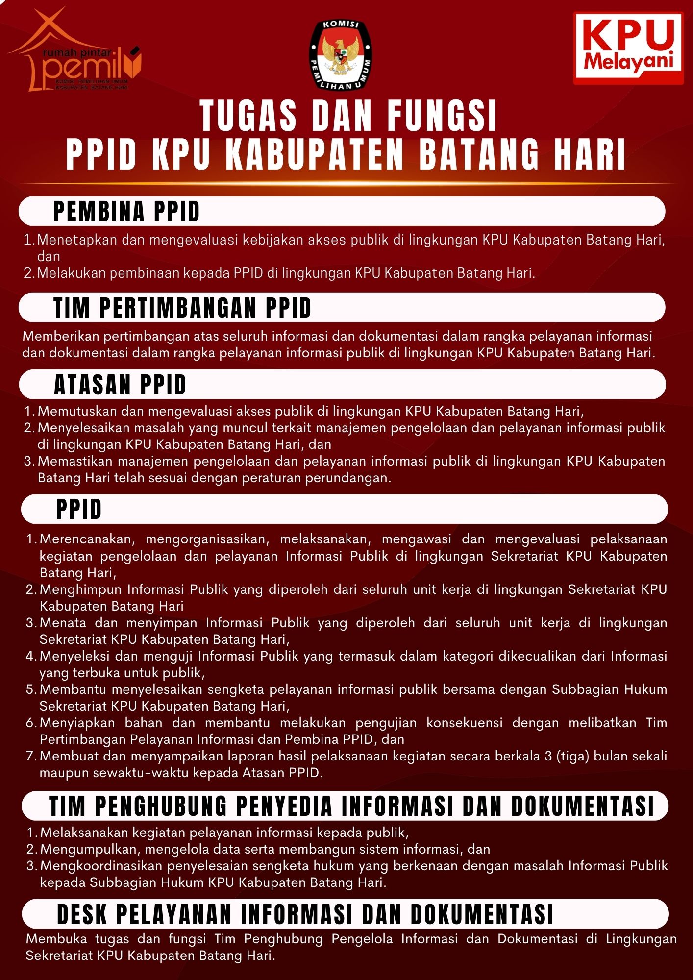 Tugas dan Fungsi PPID KPU Kabupaten Batang Hari